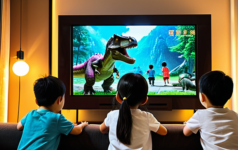 **

"Anime-style scene of kids watching 'Dinosaur Mecard' on TV, family-friendly, safe for work, modern Chinese home interior, focus on the TV screen with vibrant dinosaur mecha action, Chinese characters on the screen, warm lighting, happy and engaged children, appropriate content, fully clothed."

**