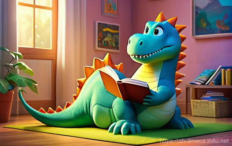 공룡메카드 카툰 스토리북 출시 - **Prompt:** A vibrant, high-quality children's book illustration style image depicting a fully cloth...