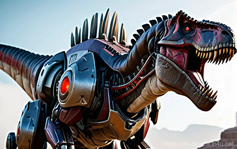 공룡메카드 주요 공룡 리스트 - Prompt 1: Roaring Tyrannosaurus Mech on a Futuristic Battlefield** 공룡메카드 주요 공룡 리스트 - Prompt 1: Roaring Tyrannosaurus Mech on a Futuristic Battlefield**