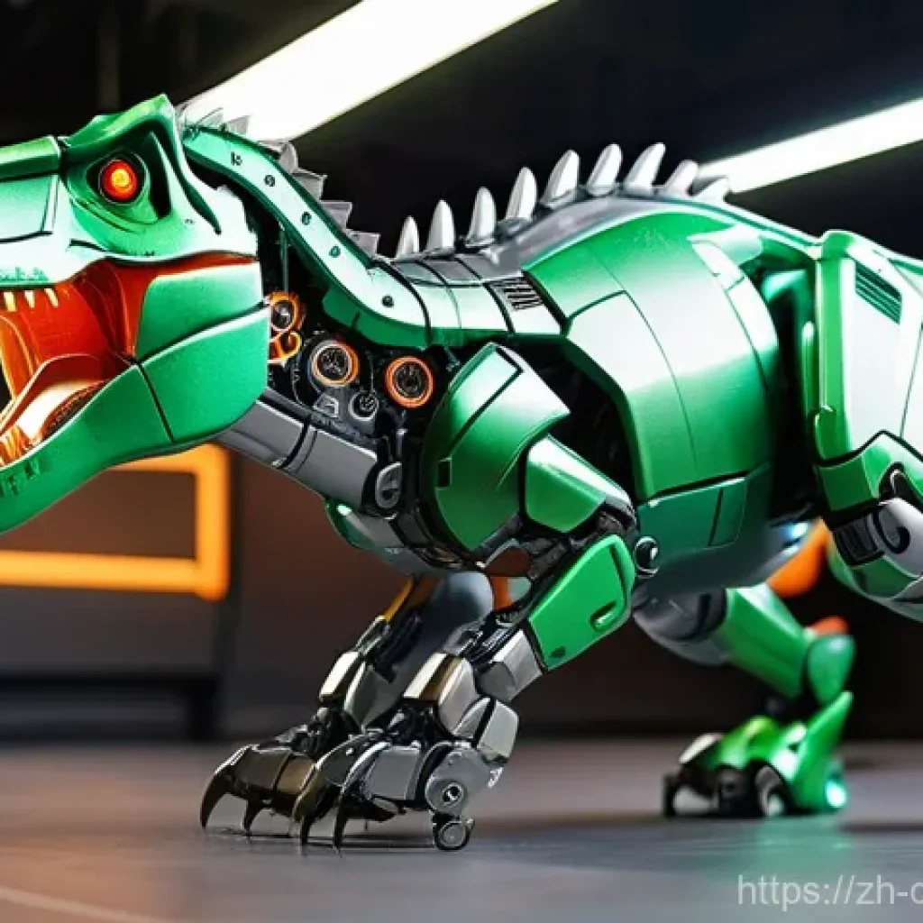 공룡메카드와 다른 메카드 시리즈 비교 - **Image Prompt: Dynamic T-Rex Mech Transformation**
A highly detailed, vibrant, and futuristic t...