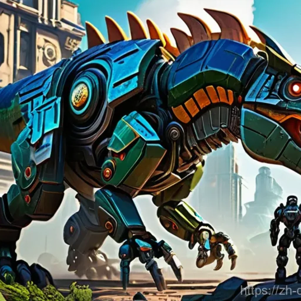 공룡메카드 완구 시장의 점유율 - **Prompt 1: Dynamic Mecha Transformation**
    "A vibrant, action-packed scene of a highly detailed ...