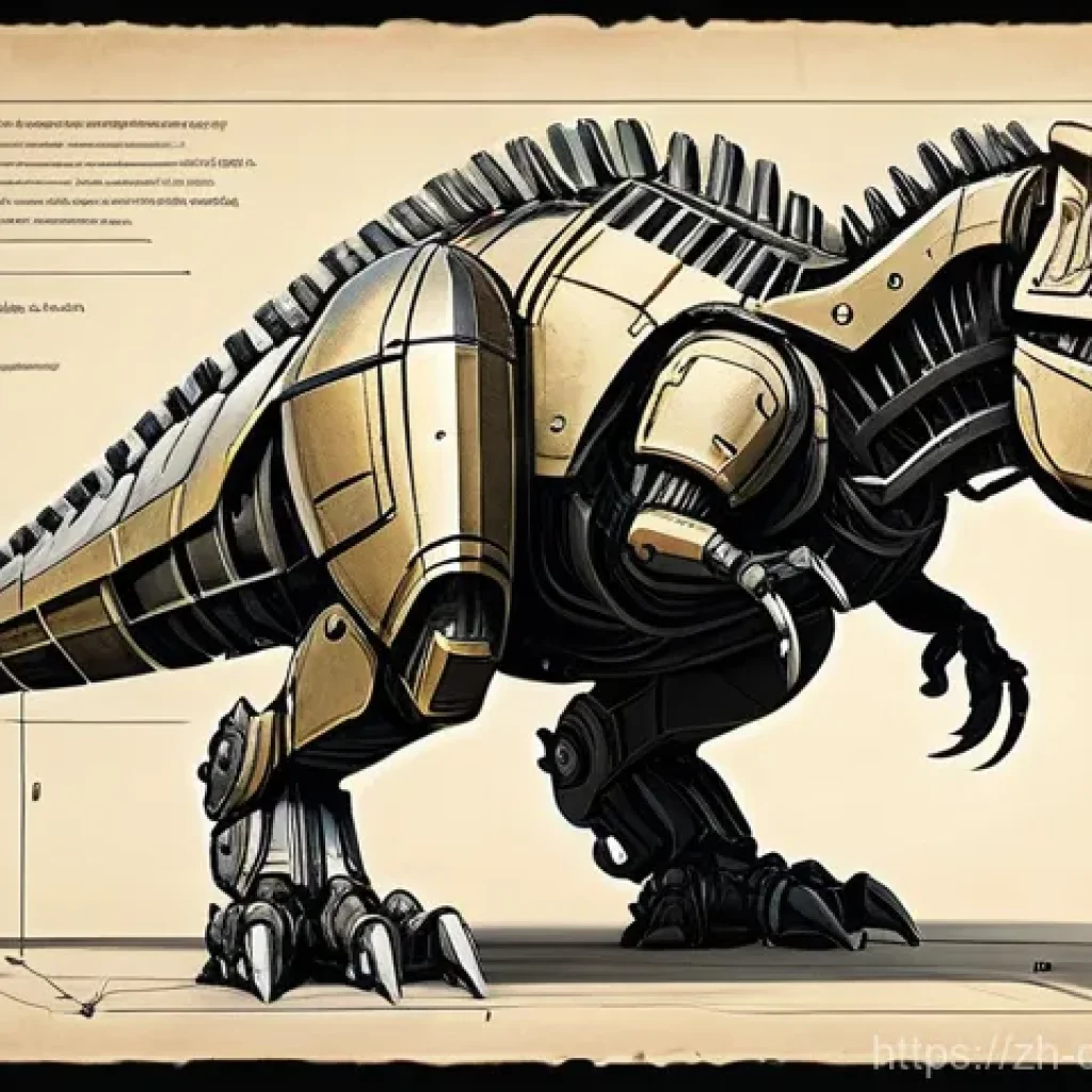 공룡메카드 인형 제작 과정 - **Hand-Drawn T-Rex Mech Concept Sketch:**
A dynamic, hand-drawn concept sketch of a powerful Tyr...