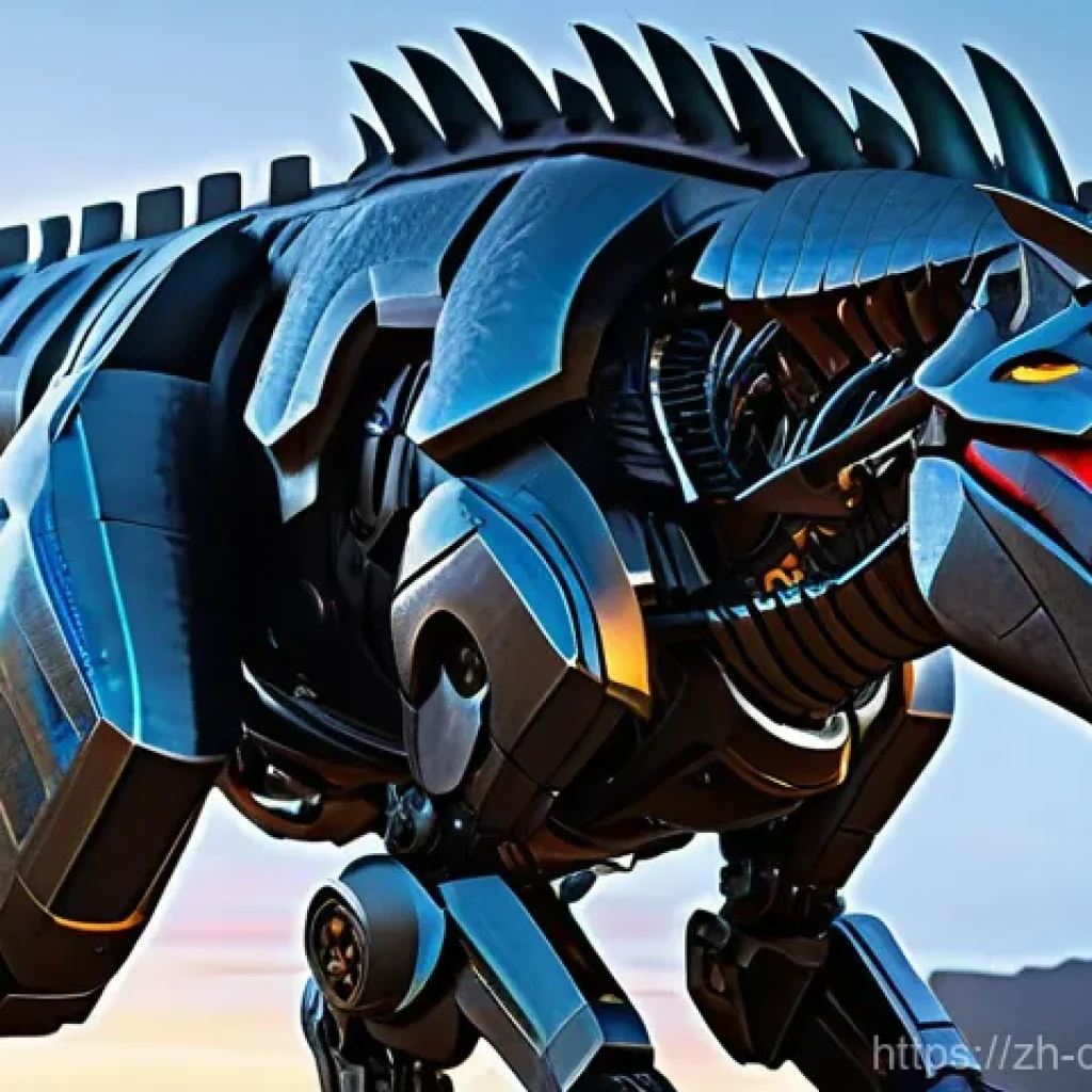 공룡메카드 공룡의 실제 모델 비교 - **A majestic, powerful Tyrannosaurus Rex, depicted as a sophisticated mecha-dinosaur hybrid.** Its m...