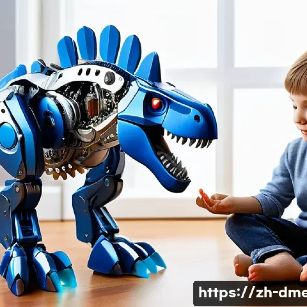 공룡메카드 출시 연도와 초기 반응 - A highly detailed mechanical dinosaur toy in mid-transformation between a sleek robotic form and a f...