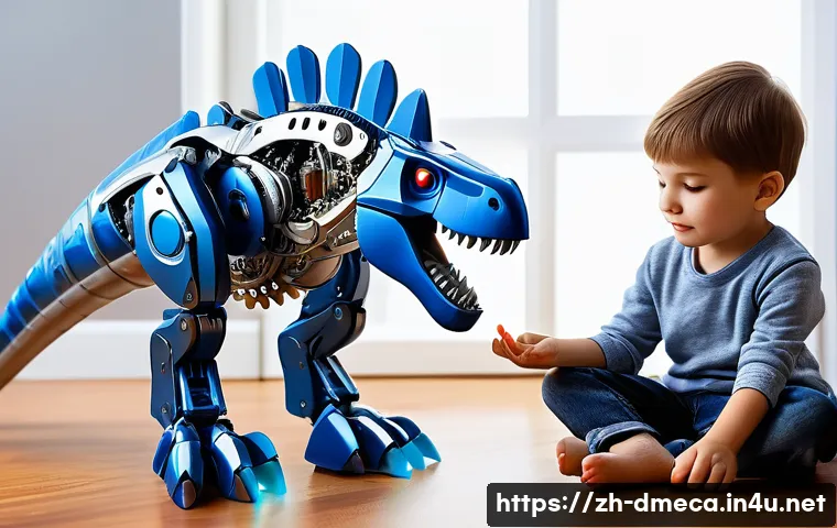 공룡메카드 출시 연도와 초기 반응 - A highly detailed mechanical dinosaur toy in mid-transformation between a sleek robotic form and a f...