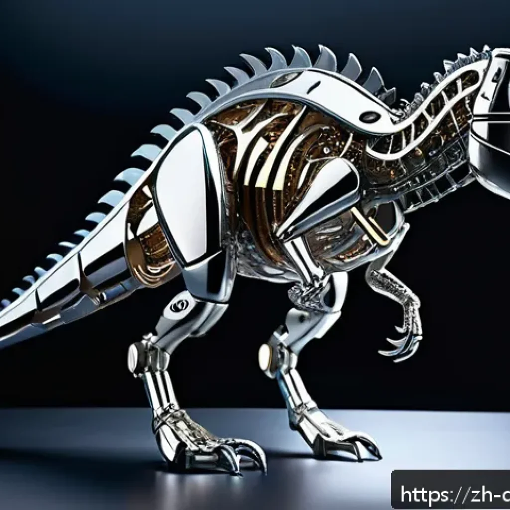 공룡메카드 제작진의 의도 분석 - A futuristic mechanical dinosaur inspired by the fusion of ancient dinosaur anatomy and advanced rob...